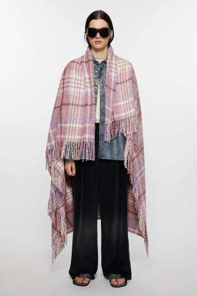 Women Oversized Plaid Scarf Blanket Violet Purple Acne Studios Scarves