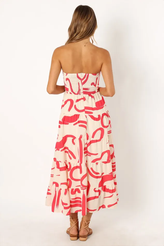 Women petalandpup Sitara Strapless Midi Dress 8211 White Red White Red Dresses