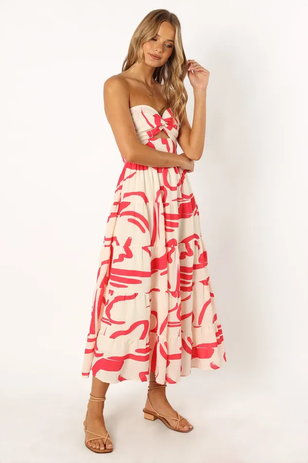 Women petalandpup Sitara Strapless Midi Dress 8211 White Red White Red Dresses
