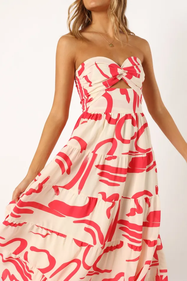 Women petalandpup Sitara Strapless Midi Dress 8211 White Red White Red Dresses