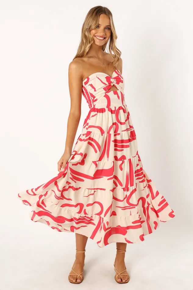 Women petalandpup Sitara Strapless Midi Dress 8211 White Red White Red Dresses