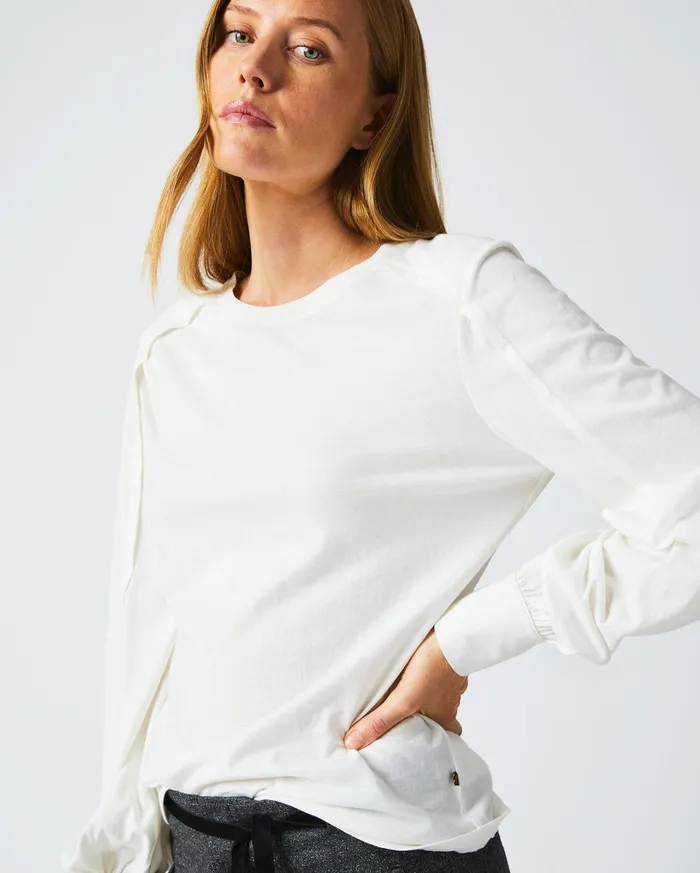 Women Pleat Sleeve Knit Ivory Billy Reid Tops