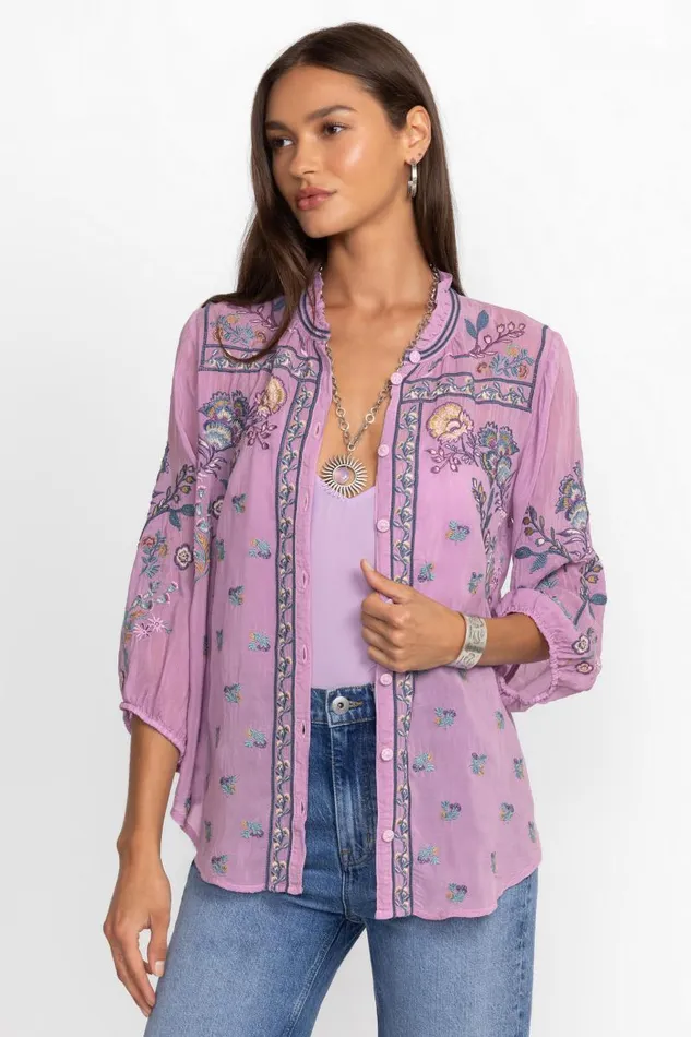 Women Plus Size Johnny Was MEDINA BLOUSE Lavender Herb
