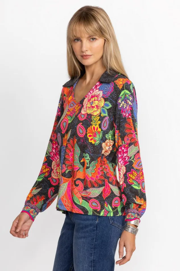 Women Plus Size Johnny Was THE JANIE FAVORITE PUFF SLEEVE POLO Emberwing Scarf Print Women Plus Size Johnny Was THE JANIE FAVORITE PUFF SLEEVE POLO Emberwing Scarf Print