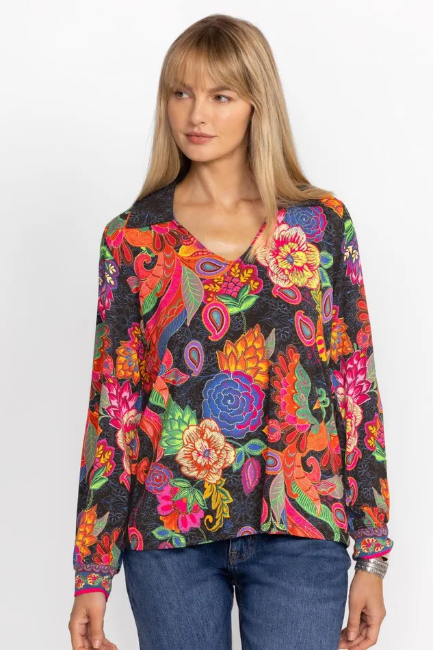 Women Plus Size Johnny Was THE JANIE FAVORITE PUFF SLEEVE POLO Emberwing Scarf Print Women Plus Size Johnny Was THE JANIE FAVORITE PUFF SLEEVE POLO Emberwing Scarf Print