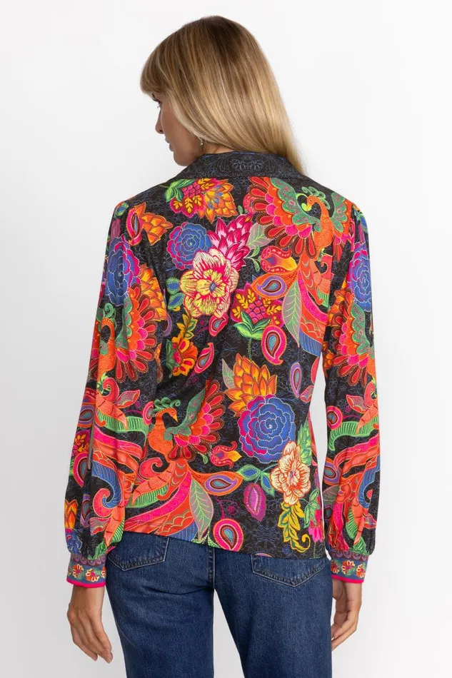 Women Plus Size Johnny Was THE JANIE FAVORITE PUFF SLEEVE POLO Emberwing Scarf Print Women Plus Size Johnny Was THE JANIE FAVORITE PUFF SLEEVE POLO Emberwing Scarf Print