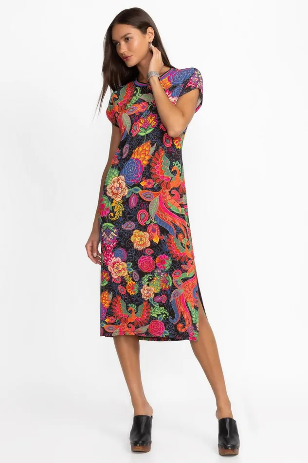 Women Plus Size Johnny Was THE JANIE FAVORITE RELAXED KNIT DRESS Emberwing Scarf Print
