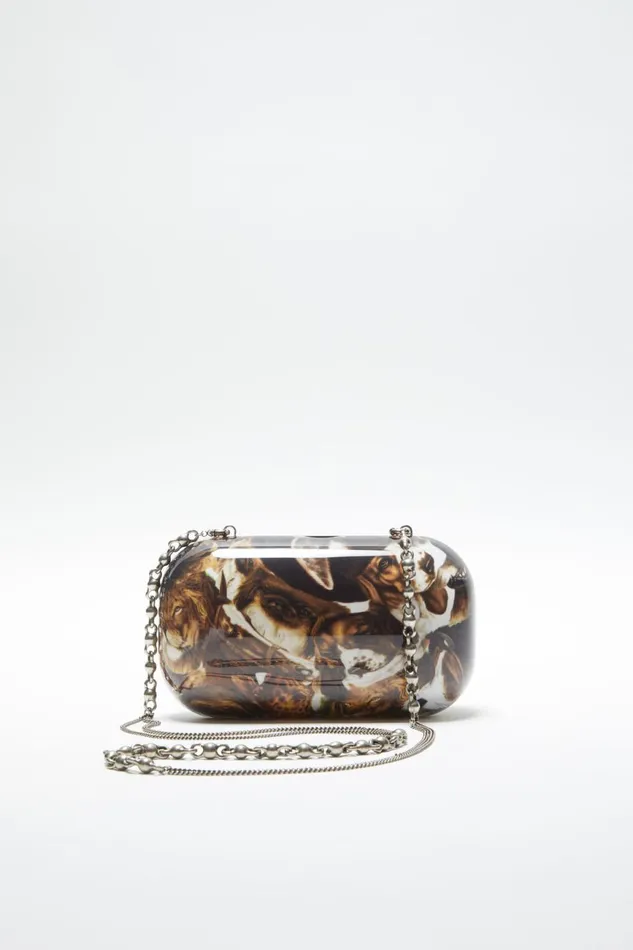 Women Print Clutch Bag Cognac Brown Multi Acne Studios Bags
