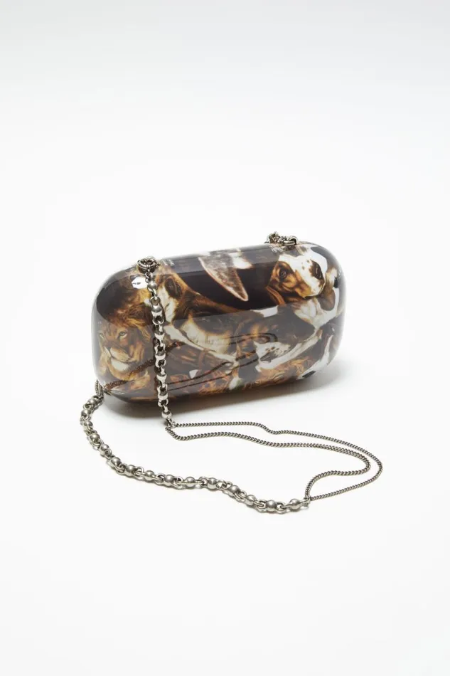 Women Print Clutch Bag Cognac Brown Multi Acne Studios Bags