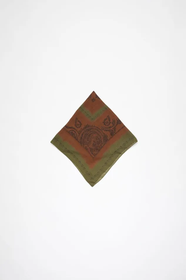 Women Print Light Wool Scarf Khaki Greenrust Orange Acne Studios Scarves