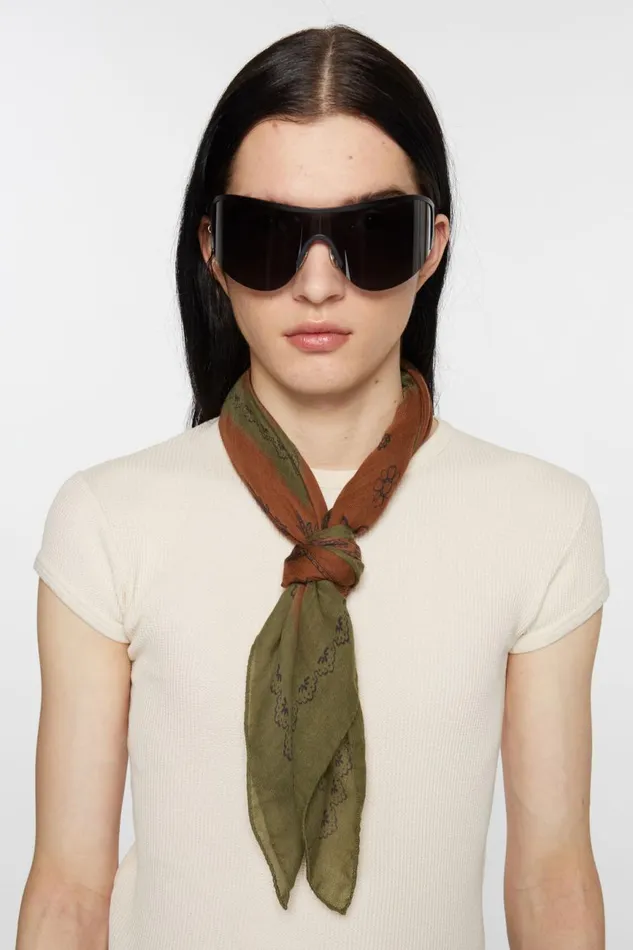 Women Print Light Wool Scarf Khaki Greenrust Orange Acne Studios Scarves