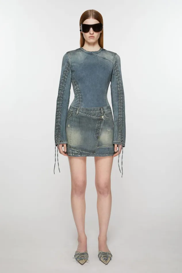 Women Printed Dress Mid Blue Acne Studios Dresses