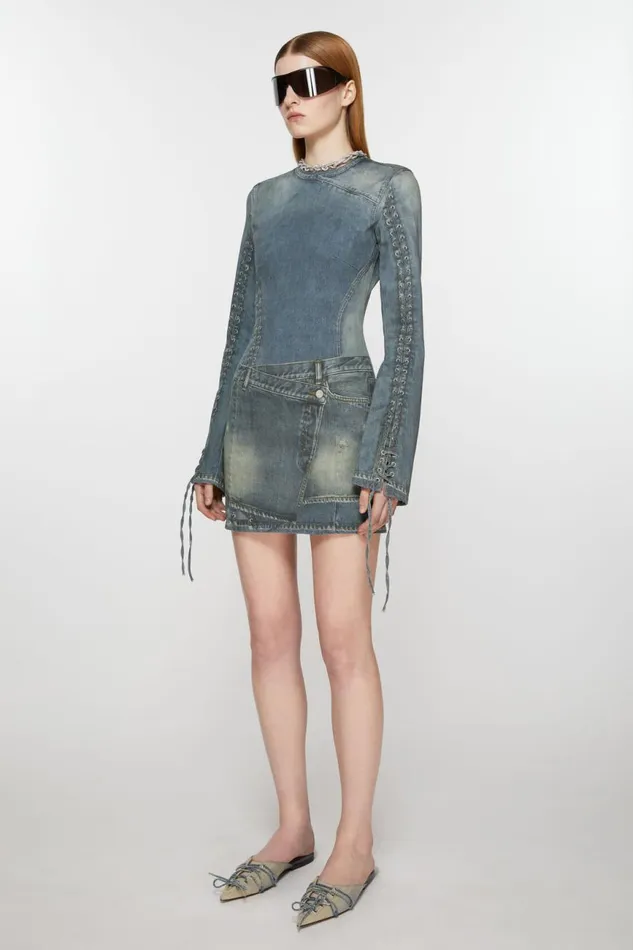 Women Printed Dress Mid Blue Acne Studios Dresses