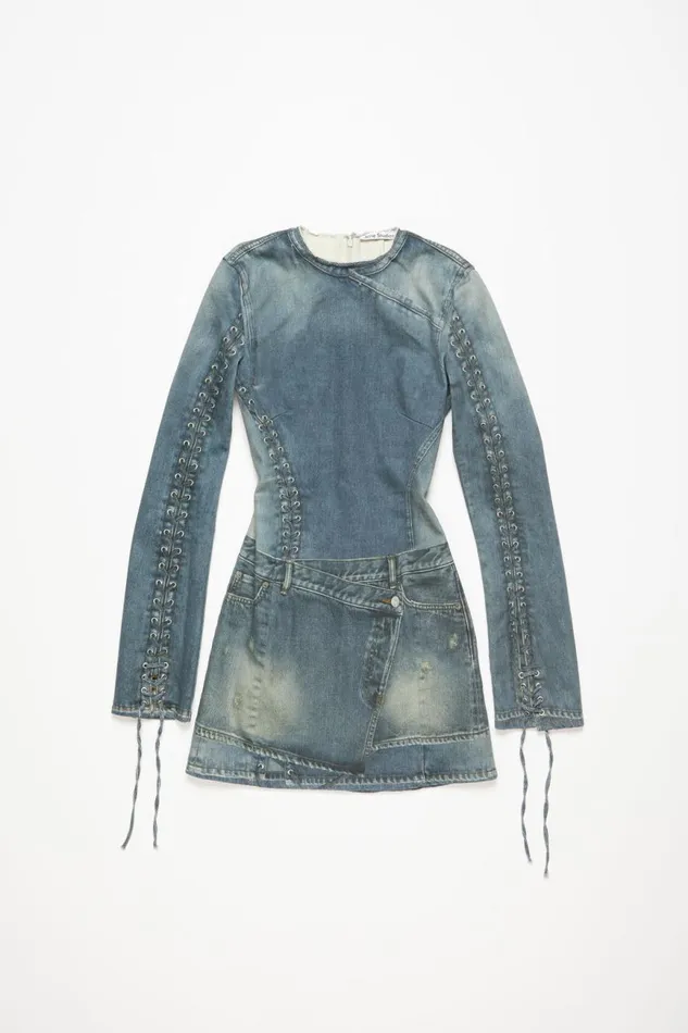 Women Printed Dress Mid Blue Acne Studios Dresses