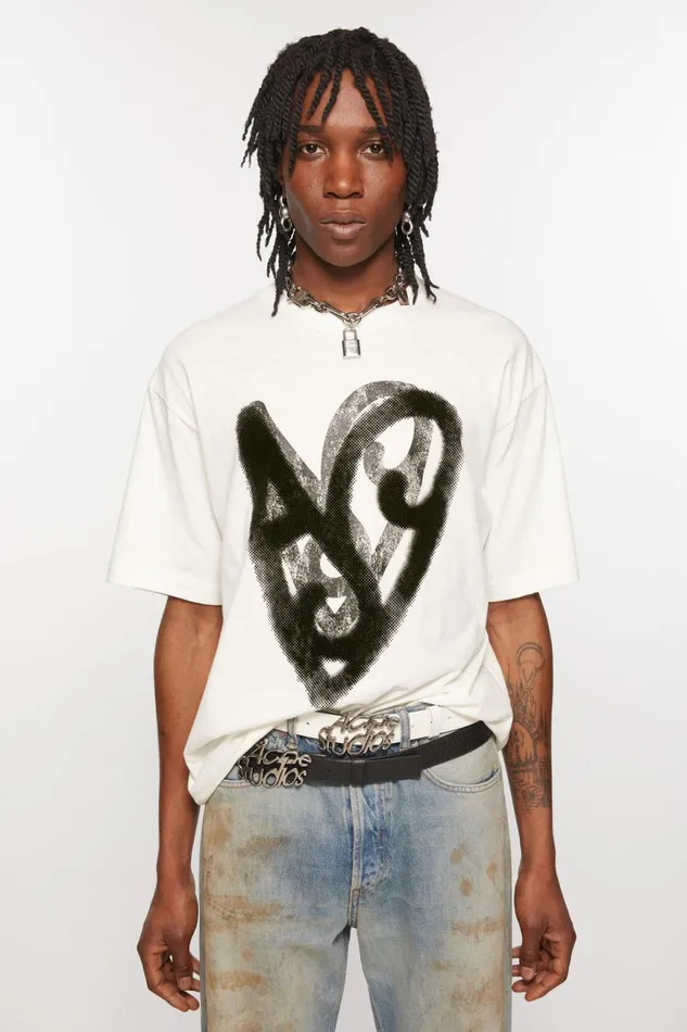 Women Printed Tshirt Optic White Acne Studios Tshirts