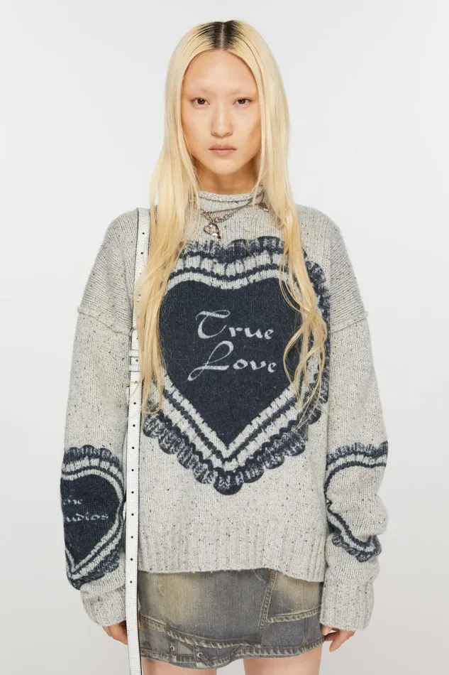 Women Printed Wool Blend Jumper Light Grey Acne Studios Knitwear