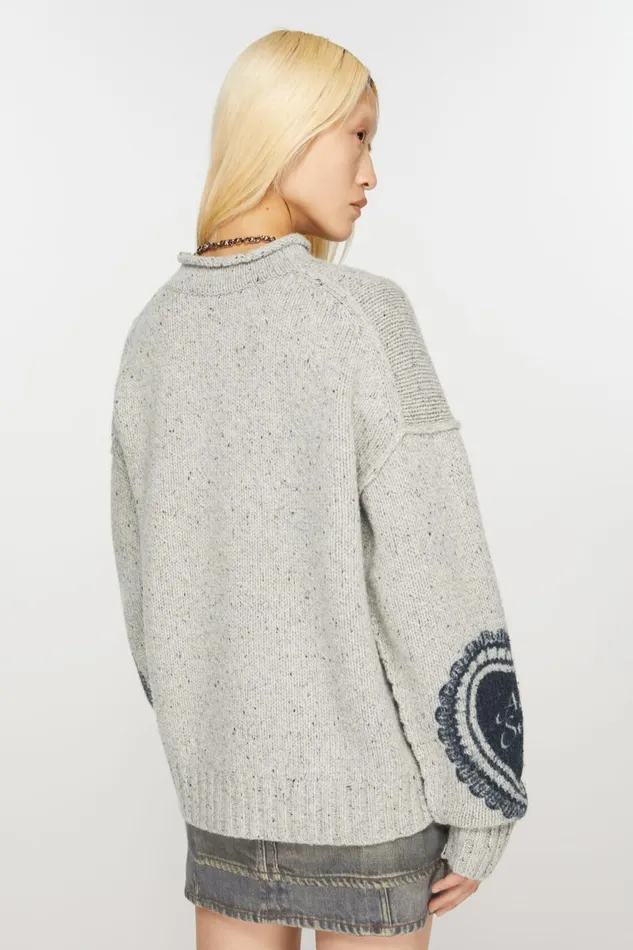 Women Printed Wool Blend Jumper Light Grey Acne Studios Knitwear