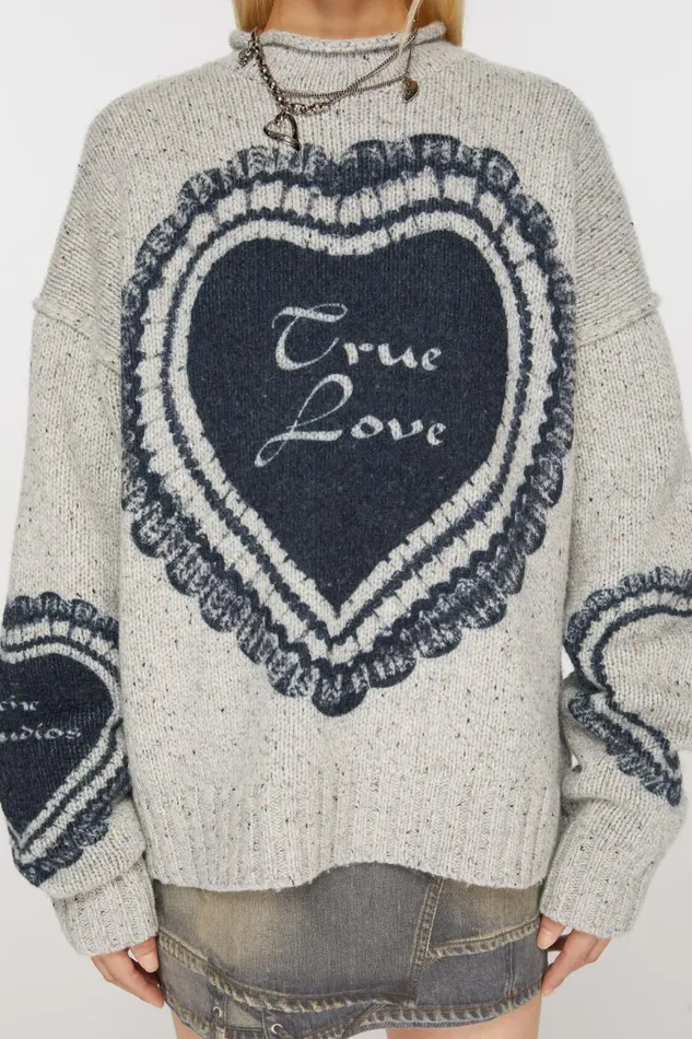 Women Printed Wool Blend Jumper Light Grey Acne Studios Knitwear