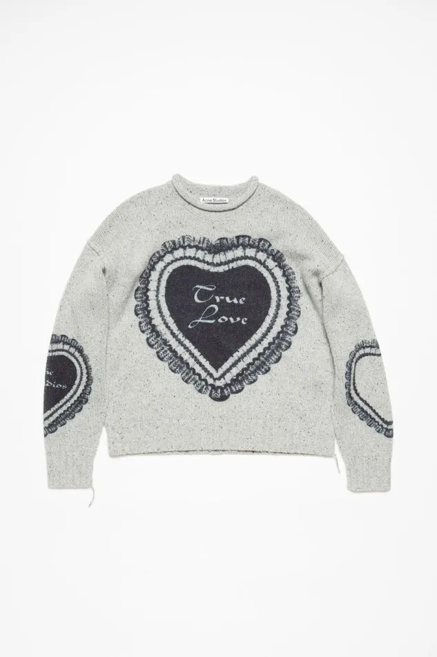 Women Printed Wool Blend Jumper Light Grey Acne Studios Knitwear