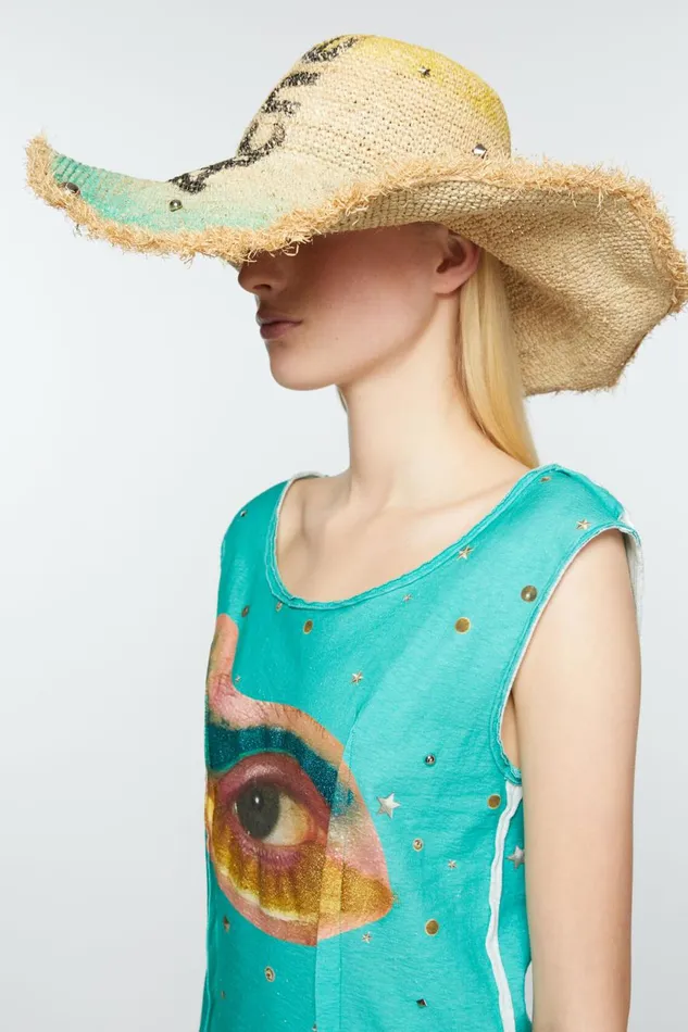 Women Raffia Wide Brim Hat Straw Yellow Acne Studios Hats