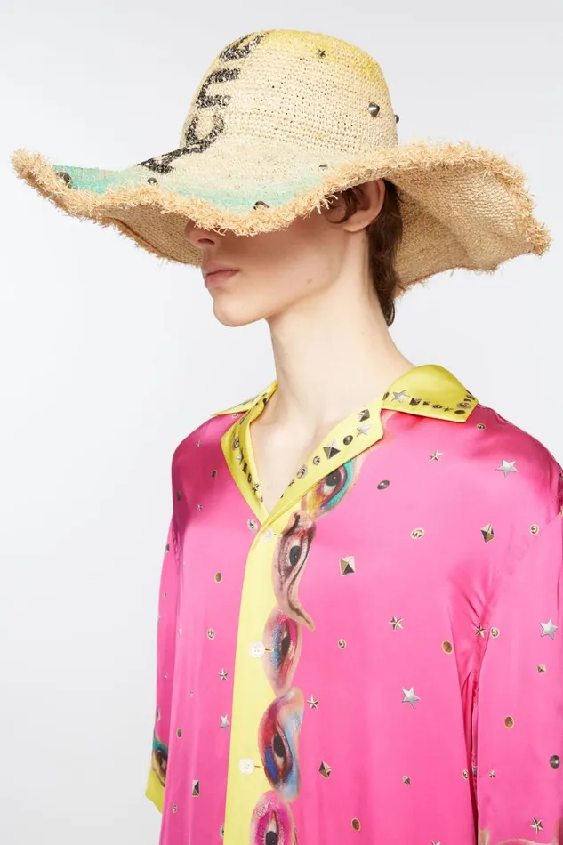 Women Raffia Wide Brim Hat Straw Yellow Acne Studios Hats