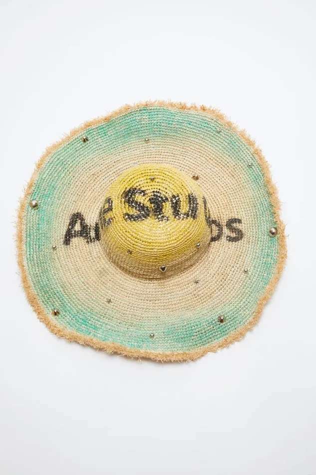Women Raffia Wide Brim Hat Straw Yellow Acne Studios Hats