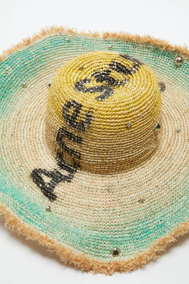 Women Raffia Wide Brim Hat Straw Yellow Acne Studios Hats