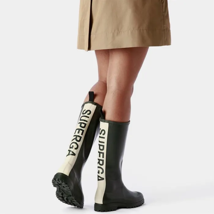 Women Rubber Boots Unisex 799 RUBBER BOOTS LETTERING High Cut GREEN SHERWOOD Superga Gumboots