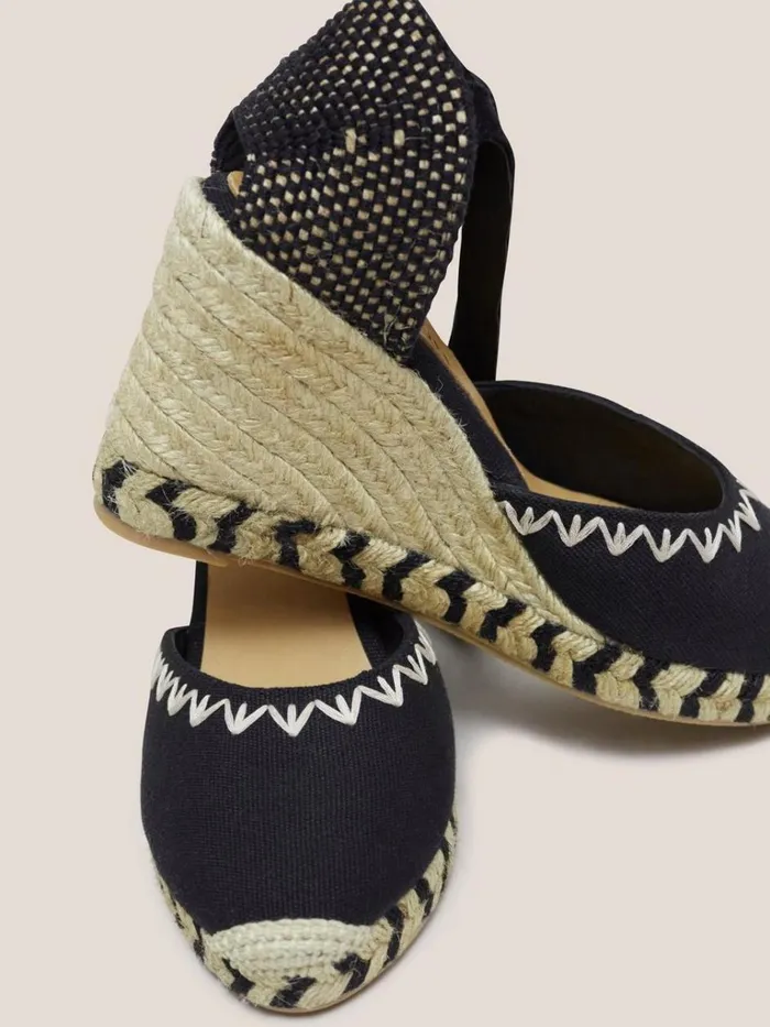 Women SANDALS White Stuff Embroidered Wedge Espadrille Pure Black Women SANDALS White Stuff Embroidered Wedge Espadrille Pure Black