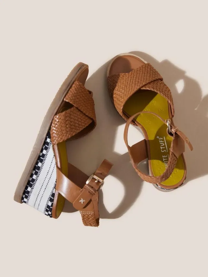 Women SANDALS White Stuff Leather Wedge Woven Sandal Mid Tan Women SANDALS White Stuff Leather Wedge Woven Sandal Mid Tan