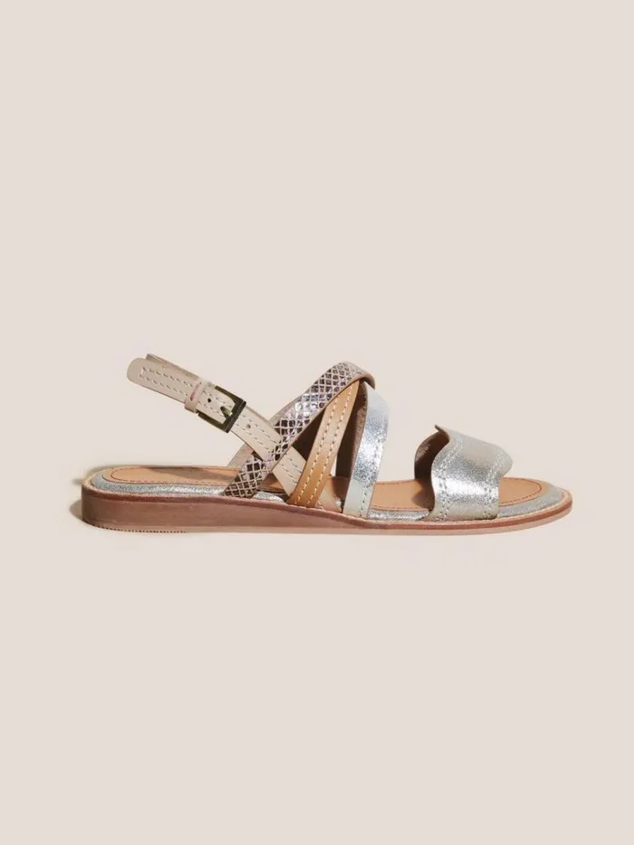 Women SANDALS White Stuff Mini Wedge Leather Sandal Mixed Metallic