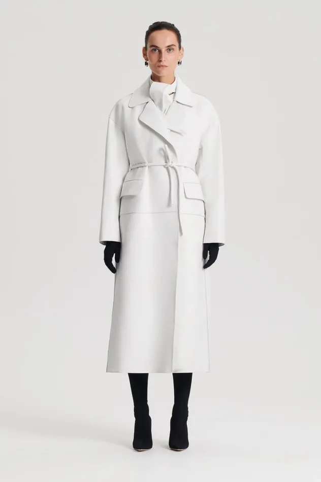 Women Scanlan Theodore Coats LEATHER BONDED TRENCH White
