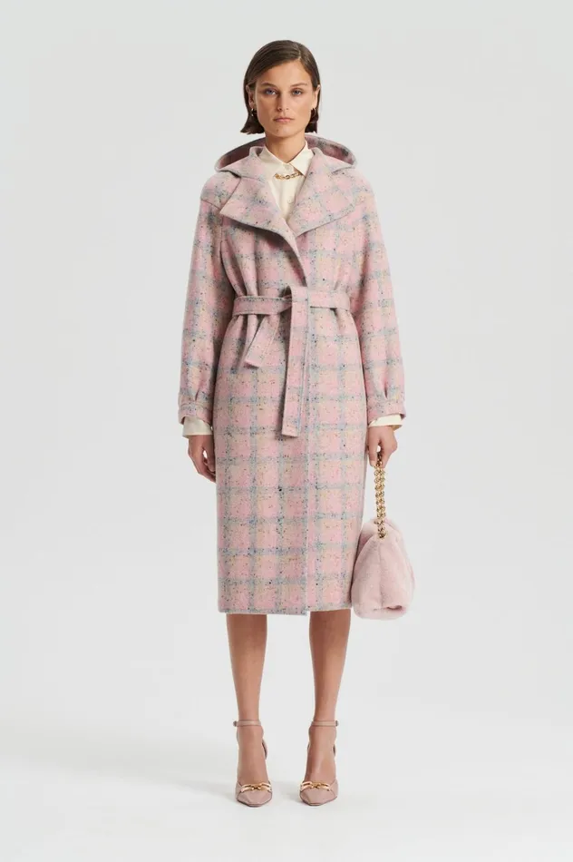 Women Scanlan Theodore Coats PLAID HOODED DUFFLE Rosa