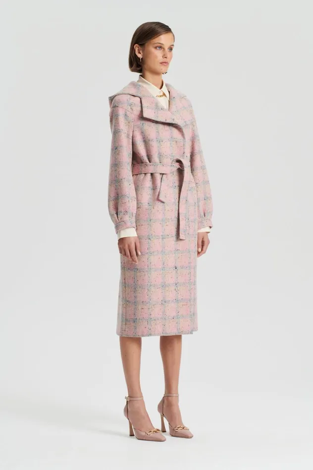Women Scanlan Theodore Coats PLAID HOODED DUFFLE Rosa Women Scanlan Theodore Coats PLAID HOODED DUFFLE Rosa