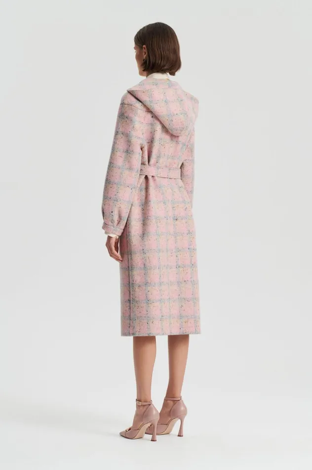 Women Scanlan Theodore Coats PLAID HOODED DUFFLE Rosa Women Scanlan Theodore Coats PLAID HOODED DUFFLE Rosa