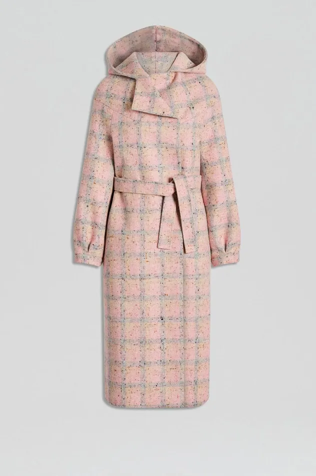 Women Scanlan Theodore Coats PLAID HOODED DUFFLE Rosa Women Scanlan Theodore Coats PLAID HOODED DUFFLE Rosa