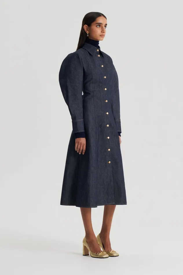 Women Scanlan Theodore Denim DENIM COCOON SLEEVE MIDI DRESS Indigo B Women Scanlan Theodore Denim DENIM COCOON SLEEVE MIDI DRESS Indigo B