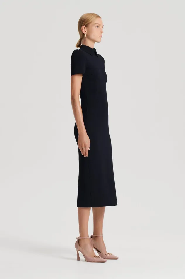 Women Scanlan Theodore Dresses CREPE KNIT COLLAR DRESS Black Women Scanlan Theodore Dresses CREPE KNIT COLLAR DRESS Black