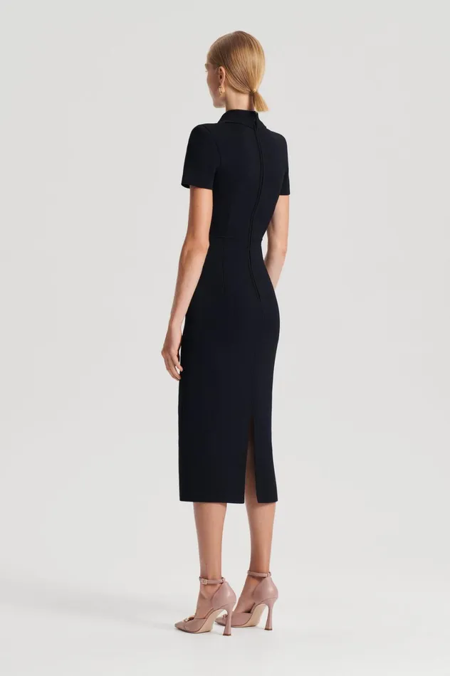 Women Scanlan Theodore Dresses CREPE KNIT COLLAR DRESS Black Women Scanlan Theodore Dresses CREPE KNIT COLLAR DRESS Black