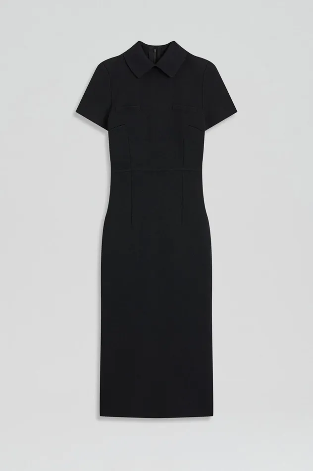 Women Scanlan Theodore Dresses CREPE KNIT COLLAR DRESS Black Women Scanlan Theodore Dresses CREPE KNIT COLLAR DRESS Black