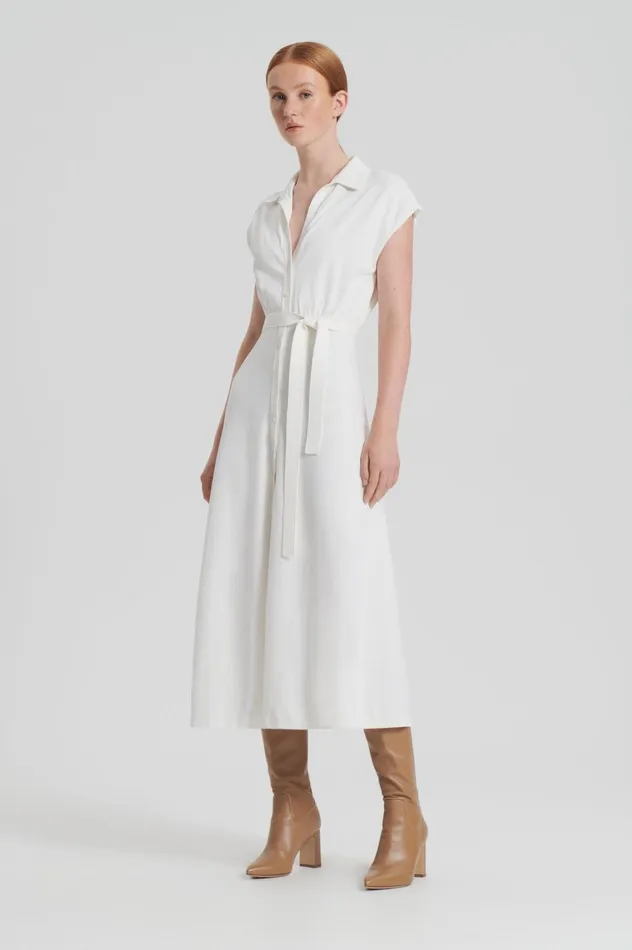 Women Scanlan Theodore Dresses CREPE KNIT SHIRT DRESS Cream