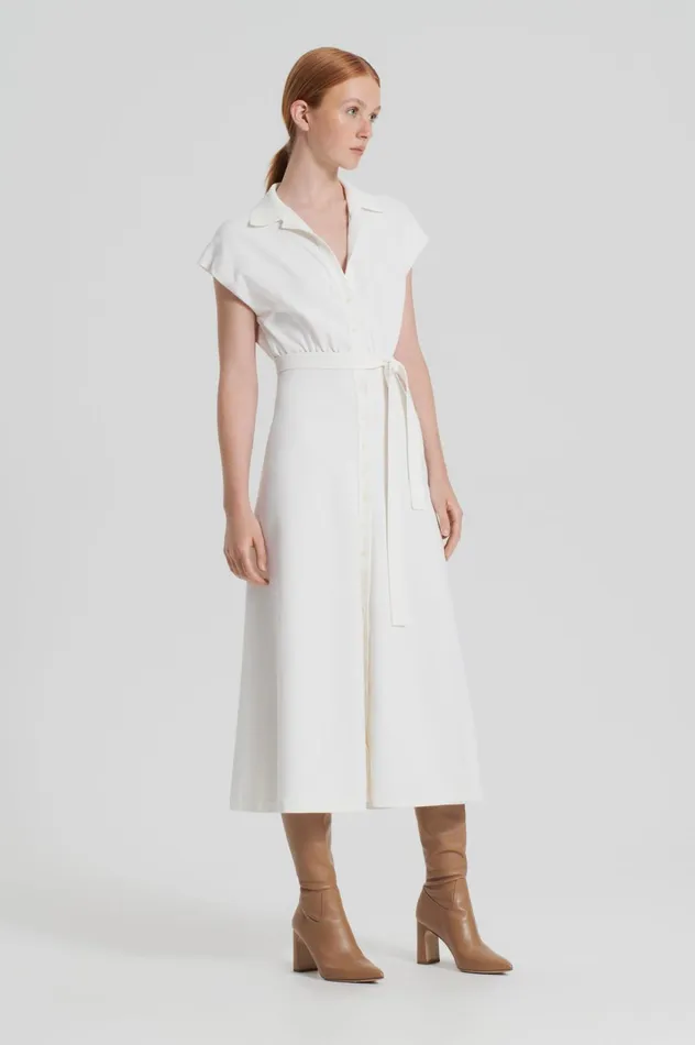 Women Scanlan Theodore Dresses CREPE KNIT SHIRT DRESS Cream