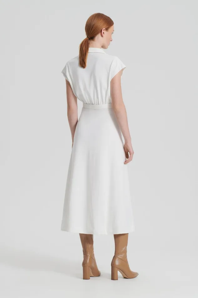 Women Scanlan Theodore Dresses CREPE KNIT SHIRT DRESS Cream