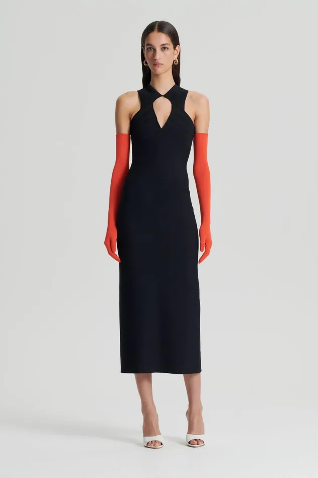 Women Scanlan Theodore Dresses CREPE KNIT STRAPPING DRESS Black