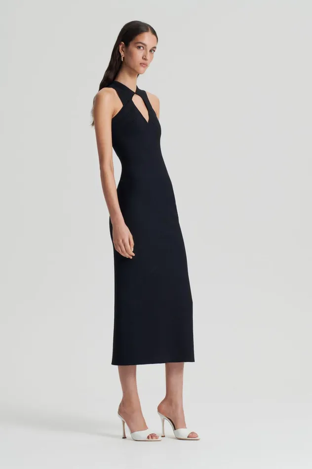 Women Scanlan Theodore Dresses CREPE KNIT STRAPPING DRESS Black Women Scanlan Theodore Dresses CREPE KNIT STRAPPING DRESS Black