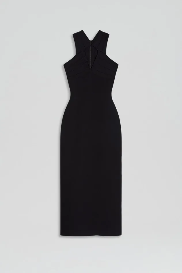 Women Scanlan Theodore Dresses CREPE KNIT STRAPPING DRESS Black Women Scanlan Theodore Dresses CREPE KNIT STRAPPING DRESS Black