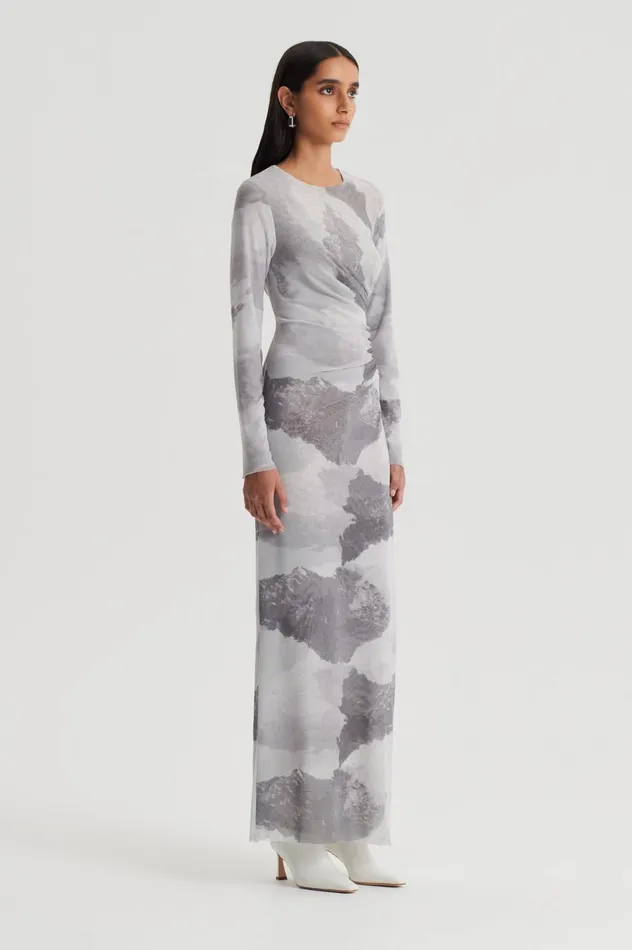 Women Scanlan Theodore Dresses MESH CLOUD PRINT DRESS Grey Women Scanlan Theodore Dresses MESH CLOUD PRINT DRESS Grey