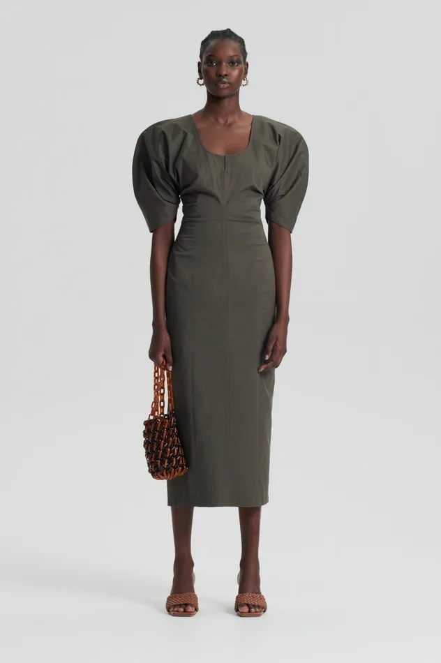 Women Scanlan Theodore Dresses SATEEN COTTON TAILORED DRESS Khaki