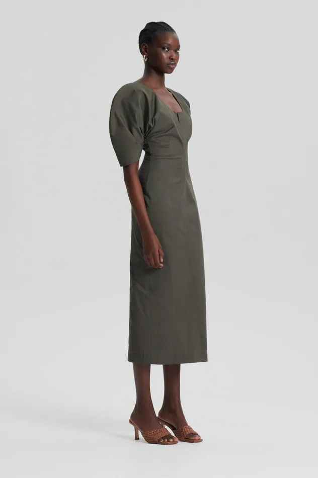 Women Scanlan Theodore Dresses SATEEN COTTON TAILORED DRESS Khaki Women Scanlan Theodore Dresses SATEEN COTTON TAILORED DRESS Khaki