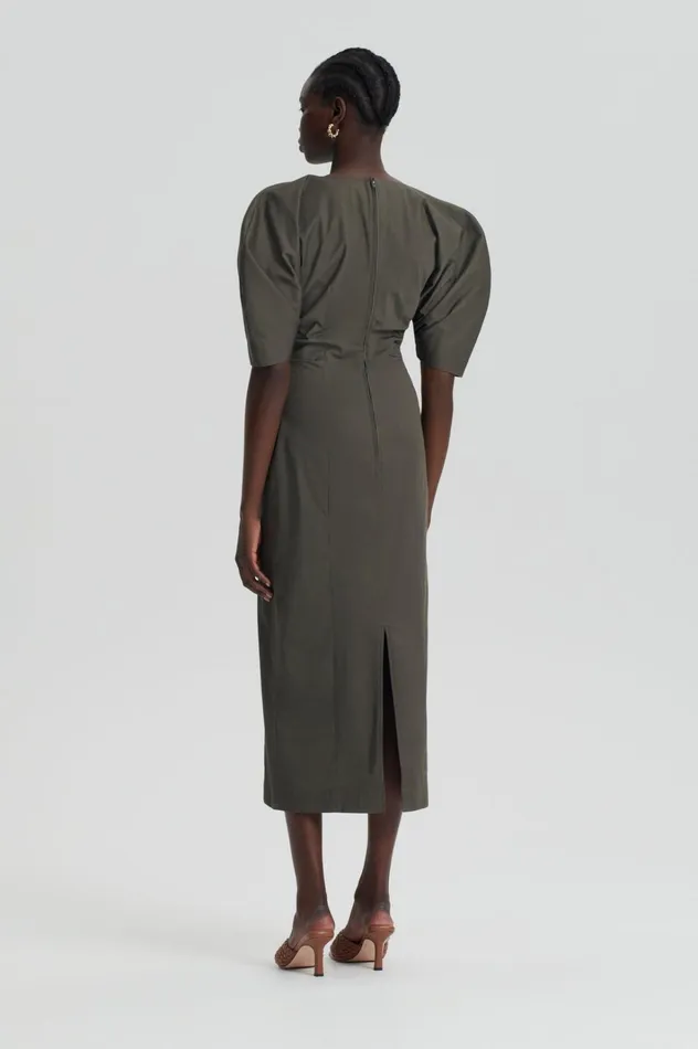 Women Scanlan Theodore Dresses SATEEN COTTON TAILORED DRESS Khaki Women Scanlan Theodore Dresses SATEEN COTTON TAILORED DRESS Khaki